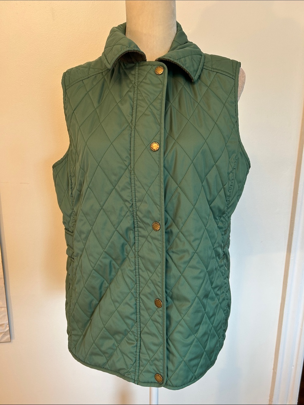 L.L. Bean Quilted Diamond-Stitch Vest in Olive Green